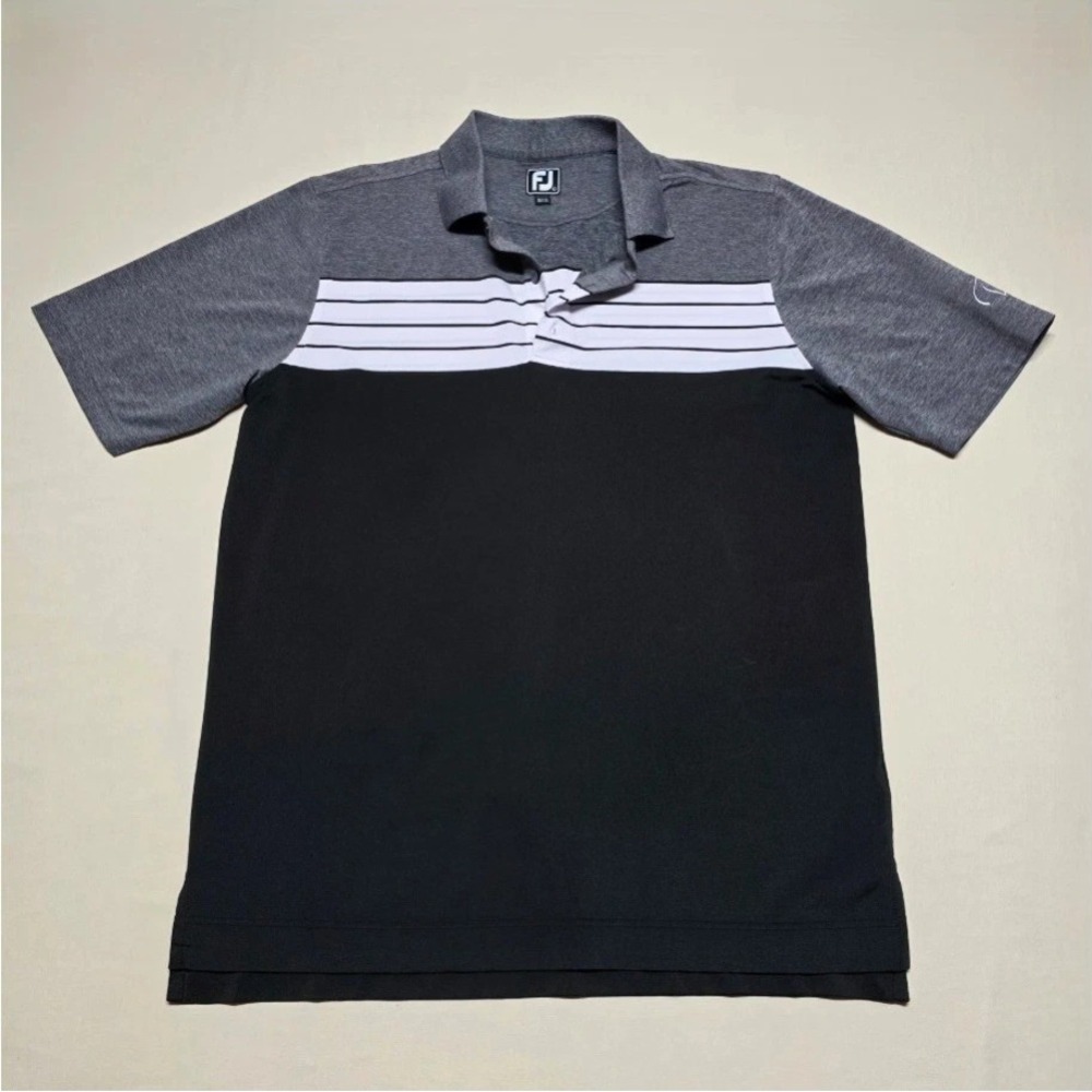 FootJoy Men Large Polo Shirt Black Gray Short Sleeve Pullover Stretch Reg Fit